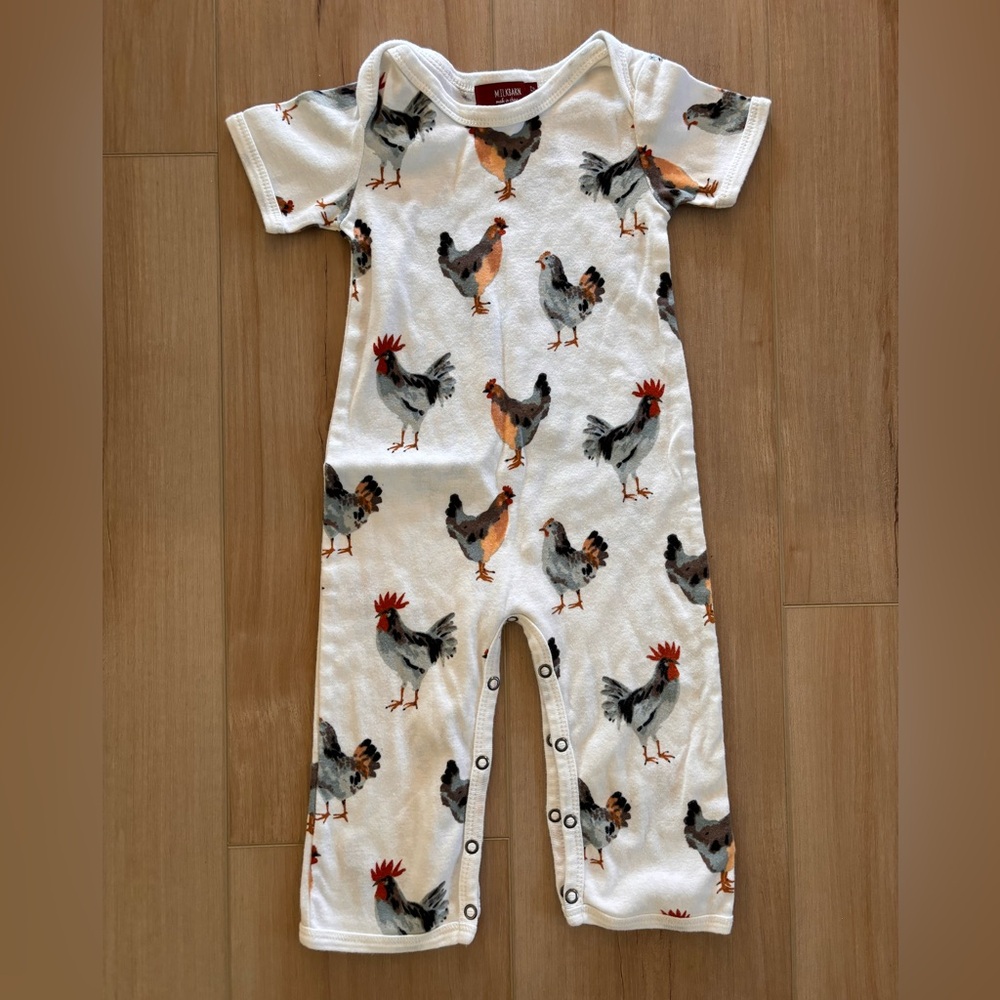 MILKBARN Chicken Print Toddler Short Sleeve Snap Pajamas